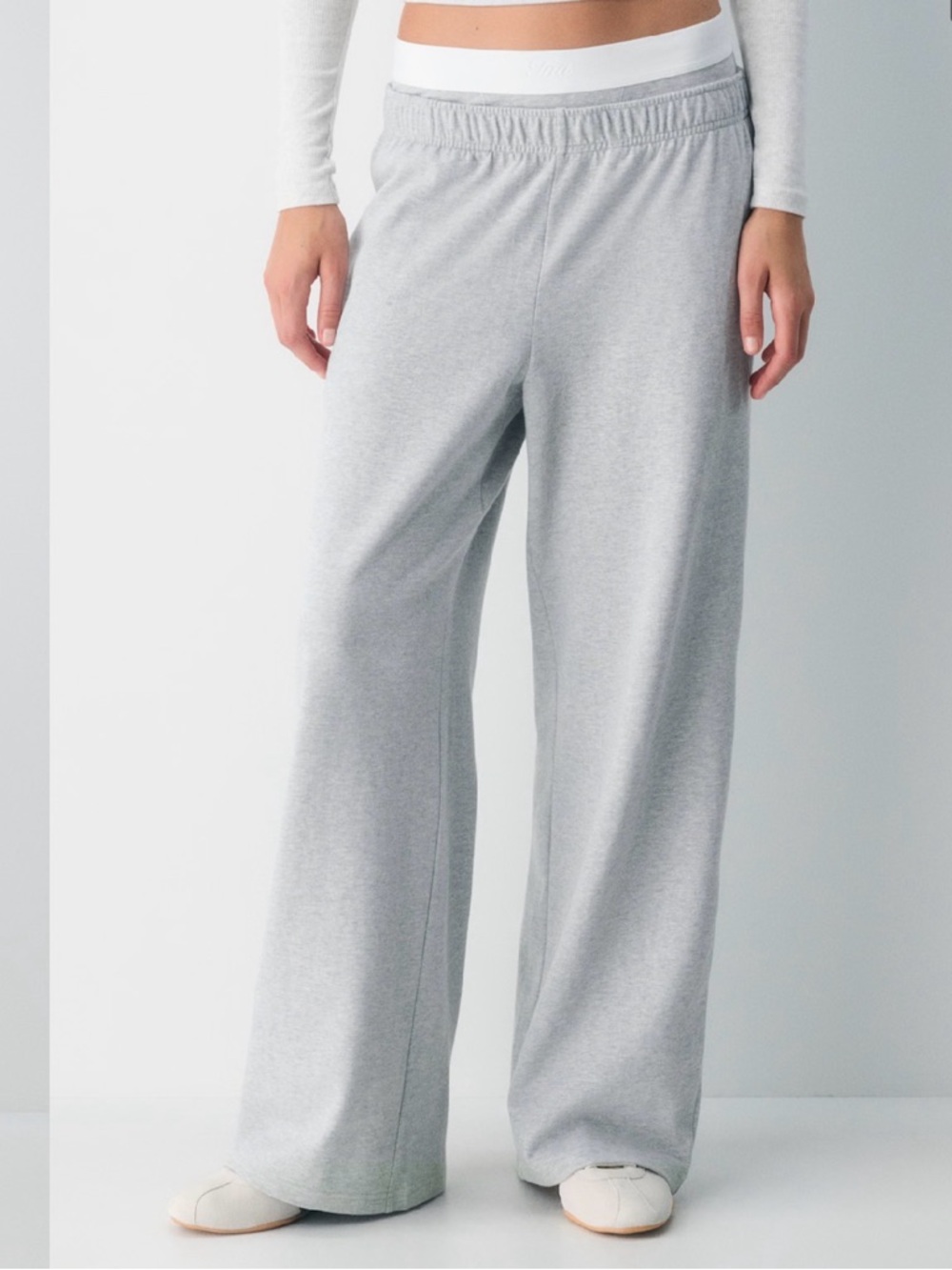 TNA Light Gray Wide-Leg Lounge Pants
